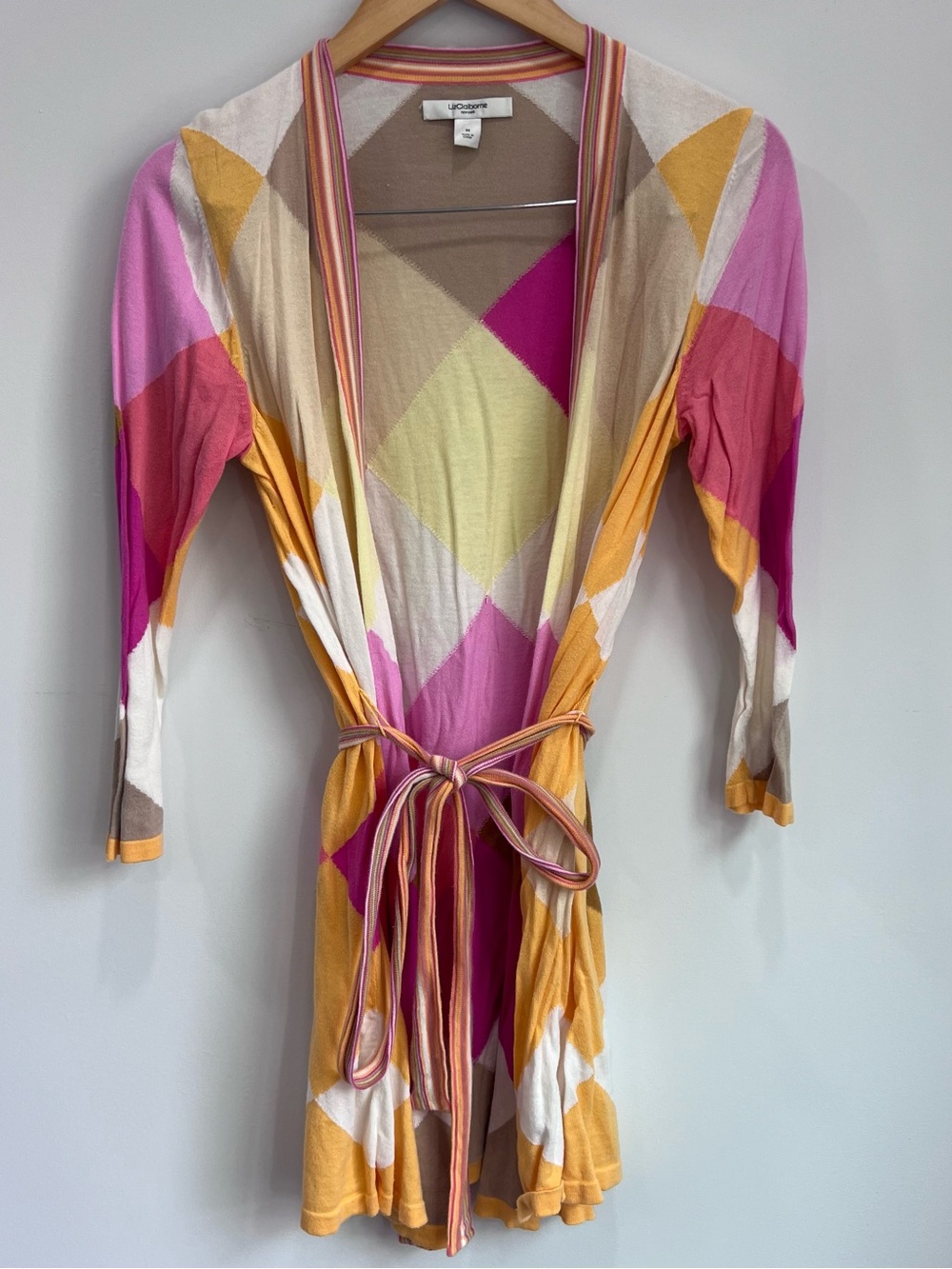 Liz Claiborne Pink Yellow Cream Cotton Knit Cardigan